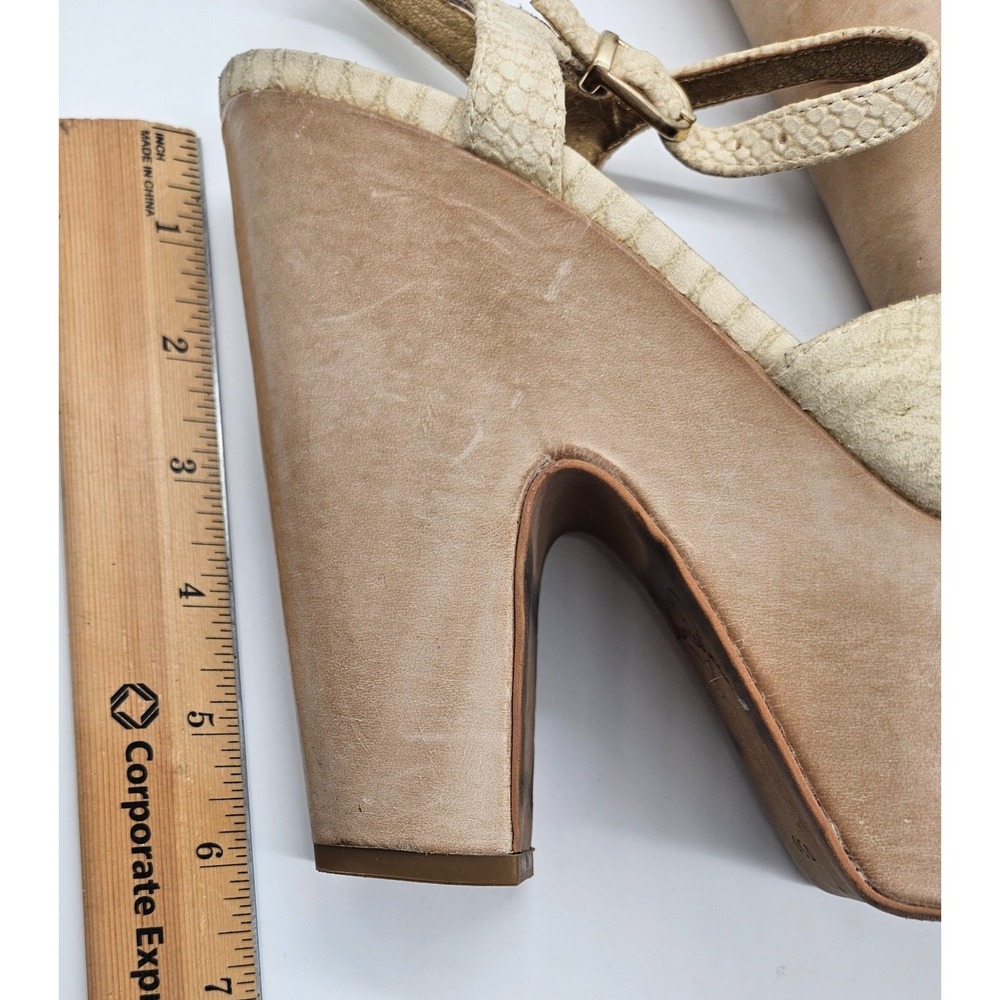 Sam Edelman Cream Snakeskin‎ Embossed Platform Sandals Block Heel Buckle Strap - Picture 8 of 13